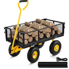 VEVOR Steel Garden Cart; with Removable Mesh Sides to Convert into Flatbed, Utility Metal Wagon - 880 lbs