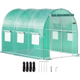 VEVOR Walk-in Tunnel Greenhouse; 10 x 7 x 7 ft Portable Plant Hot House w/ Galvanized Steel Hoops; 1 Top Beam; Diagonal Poles; Zippered Door & 6 Roll-