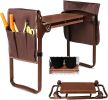 Heavy Duty Garden Kneeler and Seat Stool Garden Folding Bench with with 2 Tool Pouches & EVA Foam Kneeling Pad;  Brown - KM4003-DB