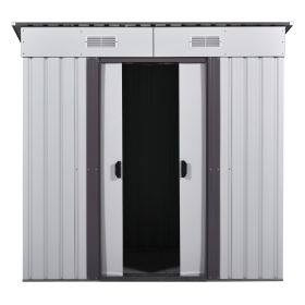 4 x 6 Ft Outdoor Metal Shed, Tool Storage House with Sliding Door and Vents, Backyard Garden Patio, Weatherproof - White + Gray
