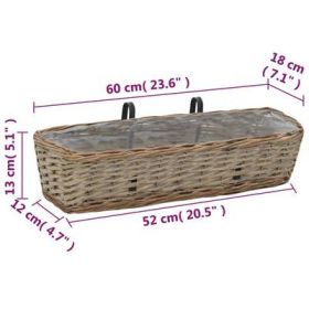 Balcony Planter 2 pcs Wicker with PE Lining 23.6" - Brown