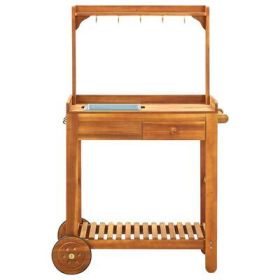 Garden Kitchen Trolley Solid Acacia Wood 36.2"x17.1"x55.7" - nature