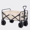 Folding Wagon Carts Collapsible Beach Wagon with Big Wheels for Sand 330lbs Capacity - Khaki