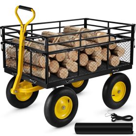 VEVOR Steel Garden Cart; with Removable Mesh Sides to Convert into Flatbed, Utility Metal Wagon - 1400 lbs