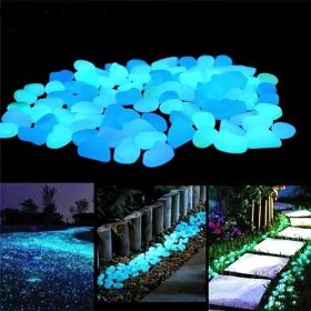 200PCS Pebbles Glowing in The Dark Aquarium Colored Light Rock, Fairy Garden Walkway Decoration Luminous Stone - Blue