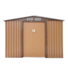 6' x 8' Outdoor Backyard Garden Metal Storage Shed for Utility Tool Storage - Coffee - Coffee