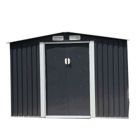 6' x 8' Outdoor Backyard Garden Metal Storage Shed for Utility Tool Storage - Coffee - Dark Gray