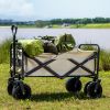 Folding Wagon Carts Collapsible Beach Wagon with Big Wheels for Sand 330lbs Capacity - Khaki