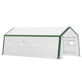 20' L x 10' W x 8' H Heavy-duty Greenhouse Walk-in Hot House with Windows and Roll Up Door;  PE Cover;  Steel Frame;  White - 001