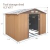 6.3' x 9.1' Outdoor Backyard Garden Metal Storage Shed for Utility Tool Storage - coffee