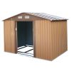 6.3' x 9.1' Outdoor Backyard Garden Metal Storage Shed for Utility Tool Storage - coffee