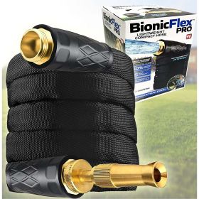Bionic Flex Pro 100' Garden Hose Heavy Duty, Lightweight Weatherproof Garden Water Hose, Brass Fittings, Adjustable Brass Spraying and Shooting Nozzle