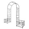 Metal Garden Arch with two plant stands 79.5'' Wide x 86.6'' High Climbing Plants Support Rose Arch Outdoor Black - as Pic