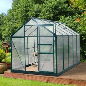 10' x 6' x 7' Aluminum Polycarbonate Walk-In Garden Greenhouse UV-Resistant - Green