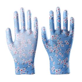 12 Pairs Nylon Working Gloves Thin PU Coated Work Gloves for Women, Blue Flower - Default