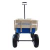 Outdoor Wagon All Terrain Pulling w/Wood Railing Air Tires Childre - Blue