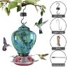 Hummingbird Feeder for Outdoors Hand Blown Colorful Glass Feeder with Ant Moat Gardening Supplies Bird Feeder Ant Proof - c