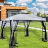 10' x 10' Patio Gazebo with Mosquito Net and Corner Shelves, Light Gray - as pic