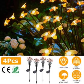 4Pack Solar Powered Stake Bee Light 2 Lighting Mode Lifelike Firefly Decorative Stake Lamp IP65 Waterproof Outdoor Landscape Garden Light Warm Yellow