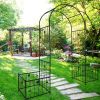 Metal Garden Arch with two plant stands 79.5'' Wide x 86.6'' High Climbing Plants Support Rose Arch Outdoor Black - as Pic