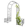 Metal Garden Arch with two plant stands 79.5'' Wide x 86.6'' High Climbing Plants Support Rose Arch Outdoor Black - as Pic