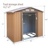 4.2' x 7' Outdoor Storage Shed, Backyard Tool House with Sliding Doors, Base, Vents, Metal Lawn Equipment - Brown