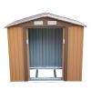 4.2' x 7' Outdoor Storage Shed, Backyard Tool House with Sliding Doors, Base, Vents, Metal Lawn Equipment - Brown