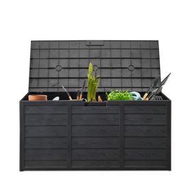 75gal 280L Outdoor Garden Plastic Storage Deck Box Chest Tools Cushions Toys Lockable Seat BLACK - as picture