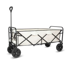 YSSOA Extended Folding Utility Wagon, 330LBS Heavy Loaded Collapsible Garden Cart with Anti-Slip Wheels, Adjustable Handle and Side Pockets, Large, Wh