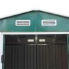 4.2' x 7' Outdoor Storage Shed, Backyard Tool House with Sliding Doors, Base, Vents, Metal Lawn Equipment - Green