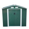 4.2' x 7' Outdoor Storage Shed, Backyard Tool House with Sliding Doors, Base, Vents, Metal Lawn Equipment - Green