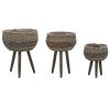 Planter 3 pcs Wicker with PE Lining - Brown
