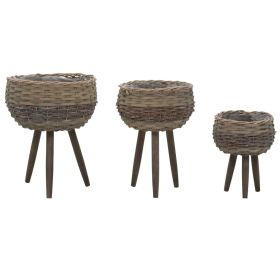 Planter 3 pcs Wicker with PE Lining - Brown