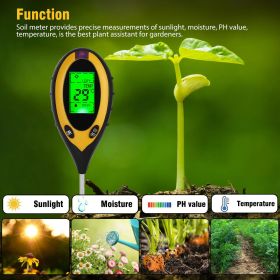 4 In 1 LCD Digital PH Tester Soil Water Moisture Light Temperature Test Meter US - Plastic - Black