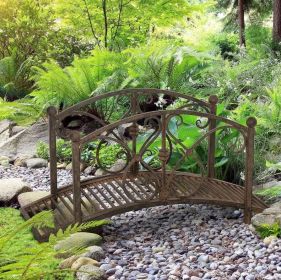 3.3' Metal Garden Bridge, Decorative Classic Footbridge Pond Bridge with Safety Railings for Backyard Garden Creek, Rust Brown - Rust Brown