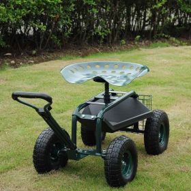Rolling Garden Cart with Tool Tray & 360 Swivel Work Seat - KM0921