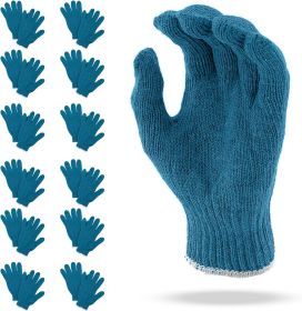 Pack of 12 Pairs Gray Knit Gloves for Men 10" Washable Cotton Work Gloves with Elastic Knit Wrist 10 Oz. Cotton Polyester Reusable Gloves. Comfortable
