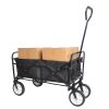 Folding Wagon Garden Shopping Beach Cart (Black) - Black