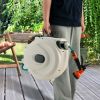 Home & Garden Retractable Hose Reel Wall Mounted With Hose Nozzle - As pic show - 98 ft