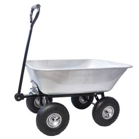 Folding car Poly Garden dump truck with steel frame, 10 inches. Pneumatic tire, 300 lb capacity body 55L silver - as Pic