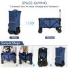 Outdoor Folding Wagon Cart with Adjustable Handle and Universal Wheels - Navy