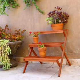 Malibu Patio Three-layer Wood Garden Plant Stand - as Pic