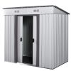 4 x 6 Ft Outdoor Metal Shed, Tool Storage House with Sliding Door and Vents, Backyard Garden Patio, Weatherproof - White + Gray