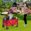 Outdoor Folding Wagon Cart with Adjustable Handle and Universal Wheels - Red