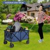 Outdoor Folding Wagon Cart with Adjustable Handle and Universal Wheels - Navy