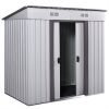 4 x 6 Ft Outdoor Metal Shed, Tool Storage House with Sliding Door and Vents, Backyard Garden Patio, Weatherproof - White + Gray