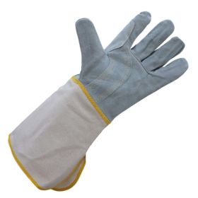 5 Pairs PU Leather Canvas Long Work Gloves Protective Working Gloves, Random Color - Default