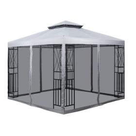 10' x 10' Patio Gazebo with Mosquito Net and Corner Shelves, Light Gray - as pic