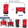 Outdoor Folding Wagon Cart with Adjustable Handle and Universal Wheels - Red