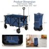 Outdoor Folding Wagon Cart with Adjustable Handle and Universal Wheels - Navy